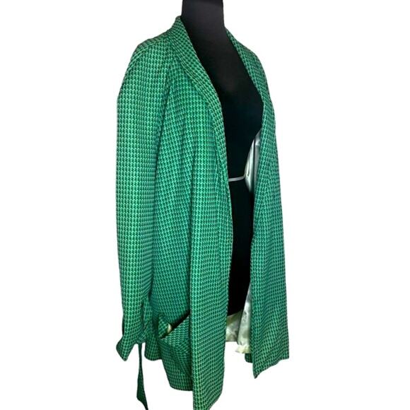 Vtg Houndstooth Relaxed Boho Preppy Retro Goblincore Plaid Belted Jacket XL - Picture 2 of 6